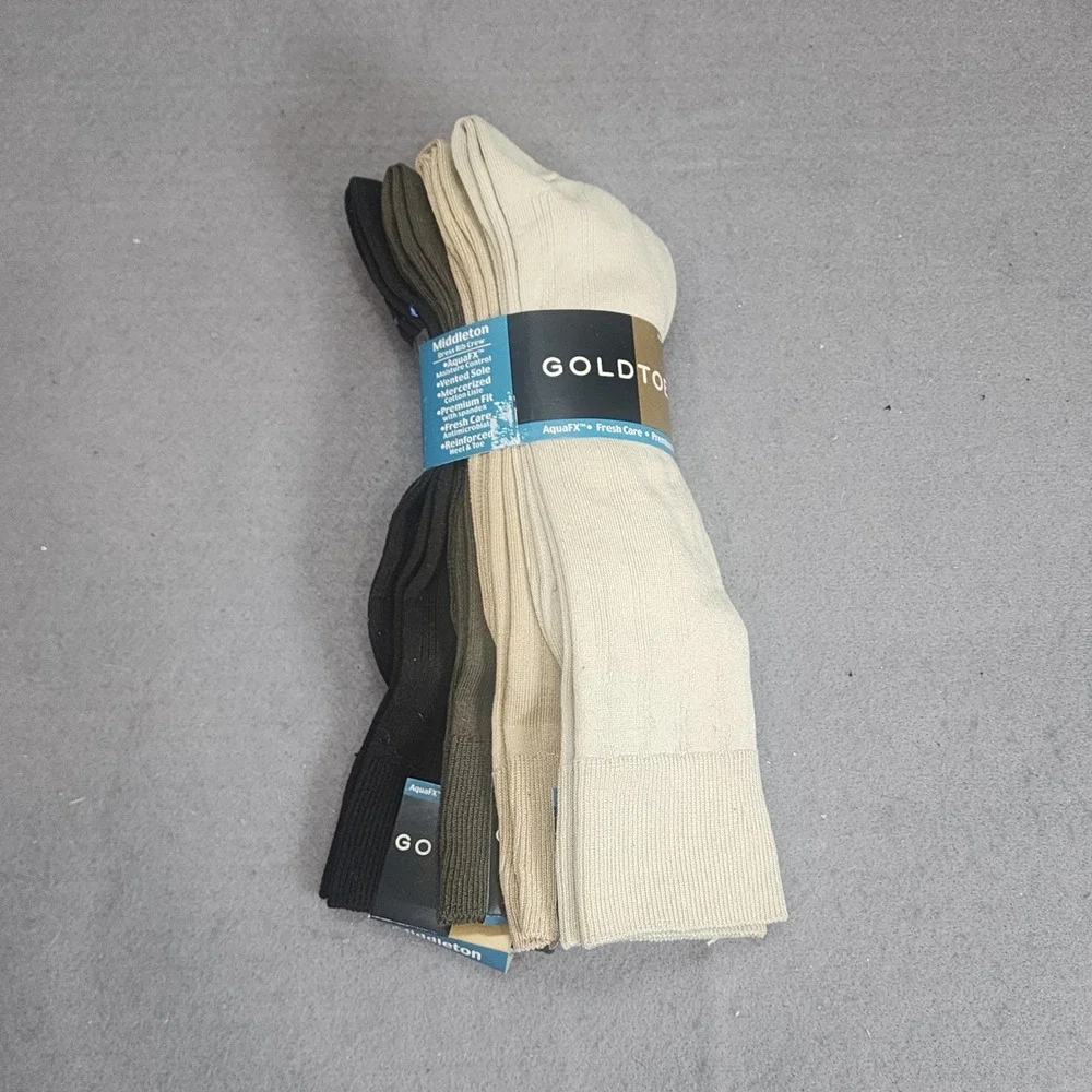 Goldtoe Middleton Dress Socks Multi Color Ribbed Crew 3 Pair‎ Pack Mens 10-13